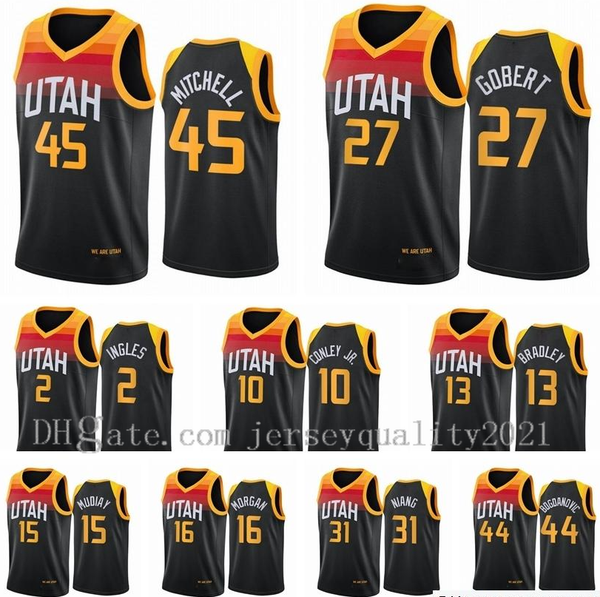 

vintange basketball jersey 10 conley donovan 45 mitchell mike 00 clarkson rudy 27 gobert 17 udoka azubuike 15 derrick favors city classic, Black;red