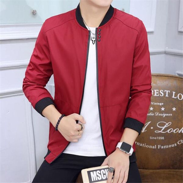 

men's jackets men 2021 button british style thin zipper red male coat casual slim fashion baseball collar jacket 4xl, Black;brown