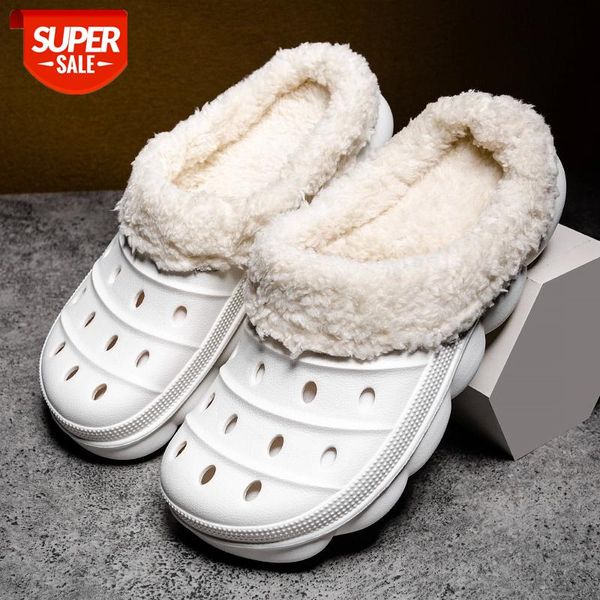 

weh slippers men winter garden shoes fur classic plush shearling lined slides winter clog sandals men slippers outdoor white #da7d, Black
