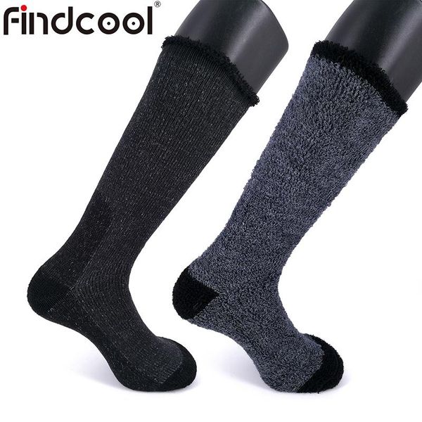 

sports socks findcool full cushioning terry super thick warm merino wool crew for men plus size outdoor hiking, Black