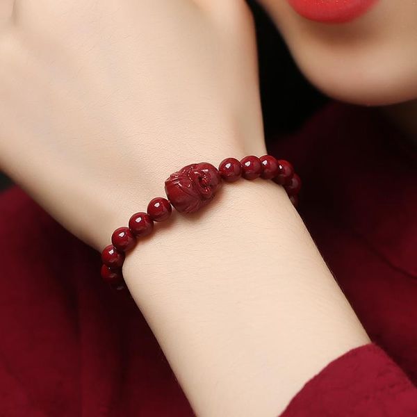 

beaded, strands 2021 women's cinnabar bracelet natural raw ore imperial sand handmade annual creative pendant, Black