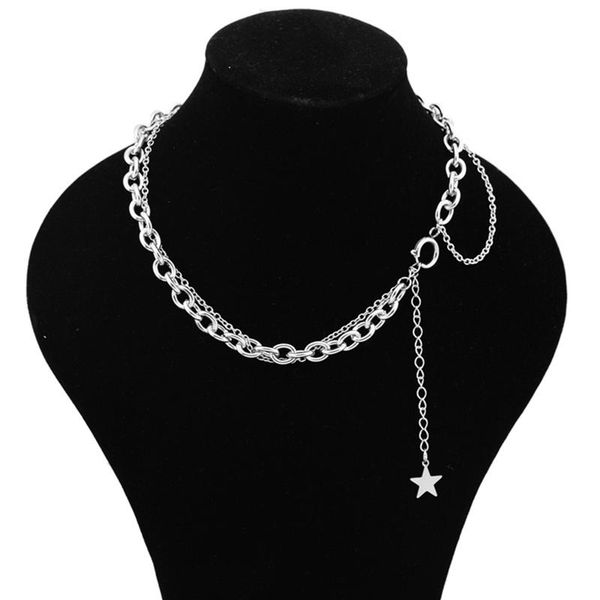 

fashion stainless steel five-star tassel necklace multi layer chain charm pendant choker chokers, Golden;silver