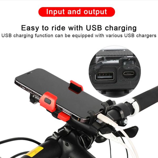 Auto multifunzione 4 in 1 luce per bicicletta USB ricaricabile LED faro per bici supporto per telefono clacson Powerbank ciclismo Light242r