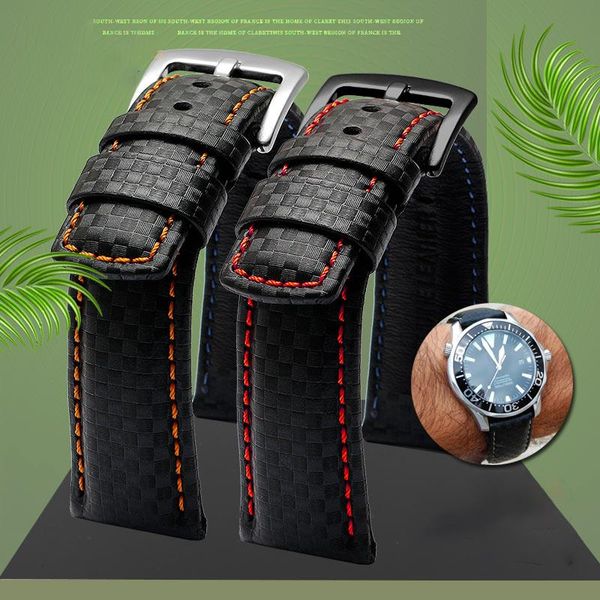 

watch bands fashion carbon fiber universal leather wristband for baopo 50xun 5000 watchband 22mm 23mm strap, Black;brown