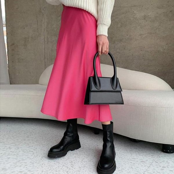 

skirts silk women skirt soft trumpet 2021 fashion summer high waist solid party casual satin female office lady, Black