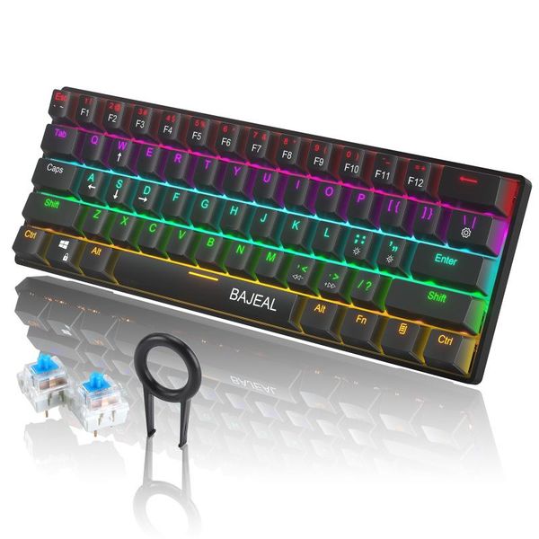 

keyboards mini mechanical keyboard 61-key blue axis switch wired type-c cable gaming office home use professional gamer