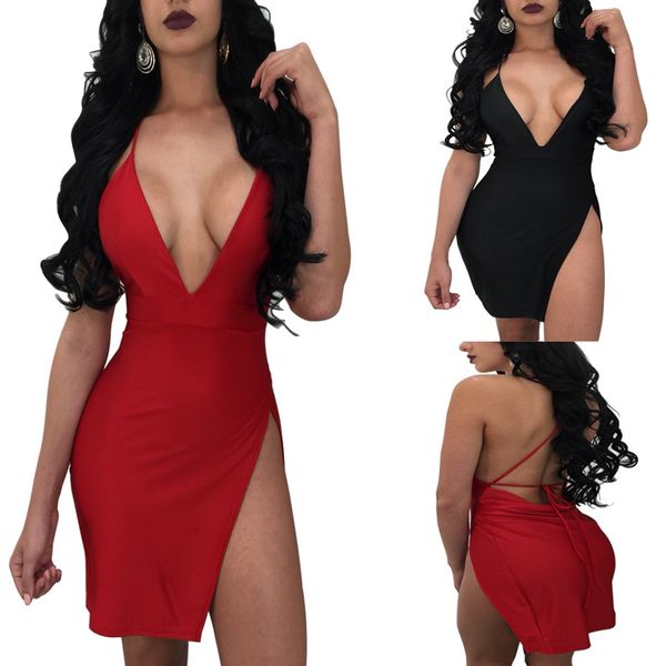 

2021 summer new deep v-neck sling split hem dress women's clothing, Black;gray