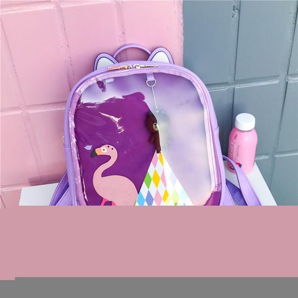 

school bags cute cat pu leather backpack candy color transparent shoulder teenage girls travel backpacks zpt5