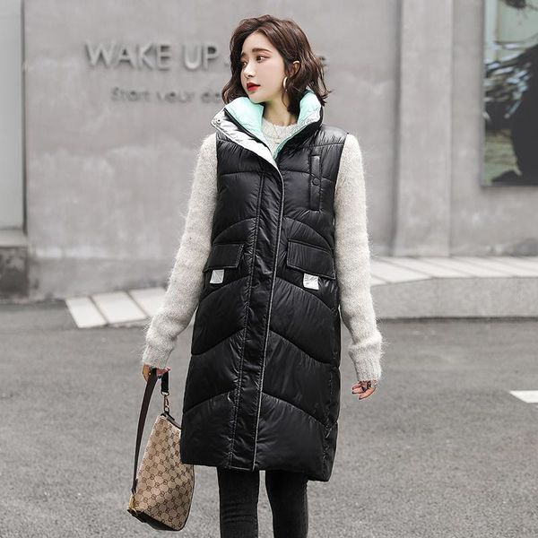 

women's vests 2021 winter parkas cotton vest coat women jacket loose stand collar female warm waistcoat parka coats sleeveless, Black;white