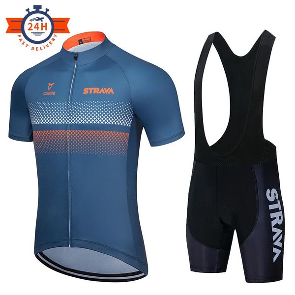 

racing sets 2021 strava pro bicycle set team short sleeve men's cycling jersey summer breathable clothing, Black;blue