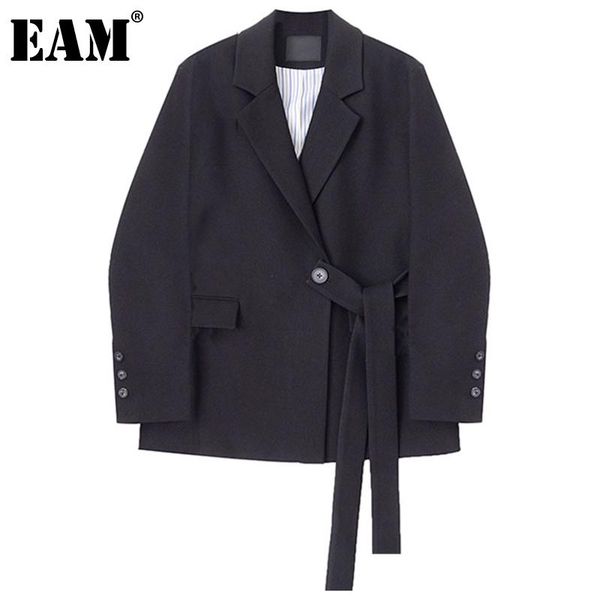 

women's suits & blazers [eam] women black belt irregular big size blazer lapel long sleeve loose fit jacket fashion tide spring autumn, White;black