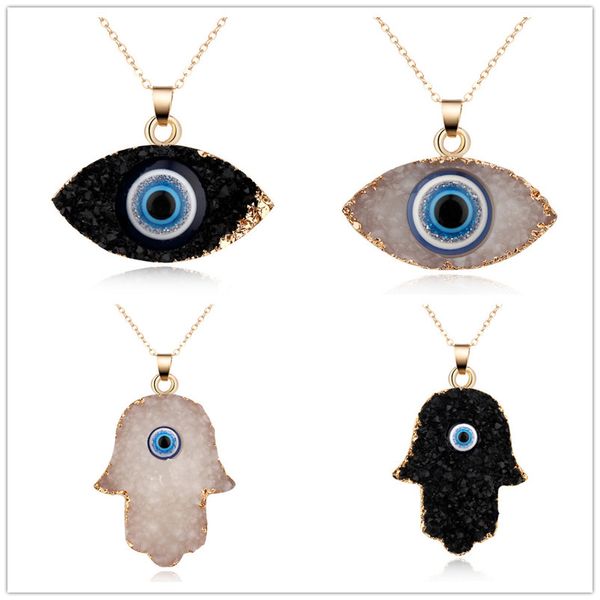 

fashion charm luck turkey blue evil eye druzy drusy resin stone pendant choker necklace for women jewelry, Silver