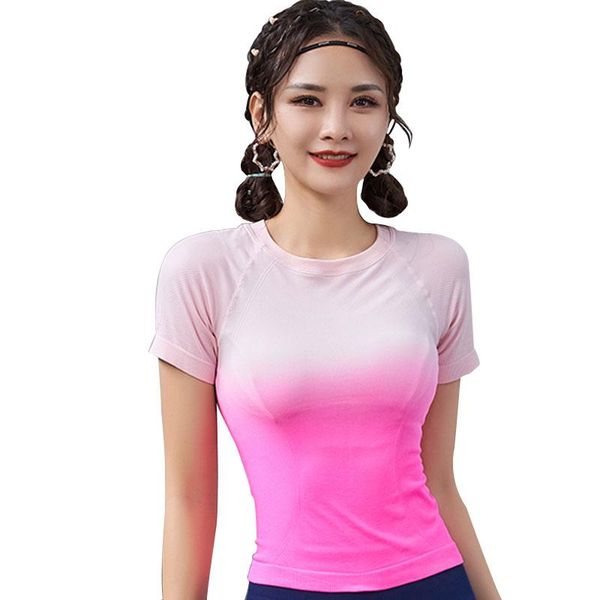 

yoga outfit 2021 gradual short sleeve summer thin t-shirt women design elastic fabric slim sport femal six colors
