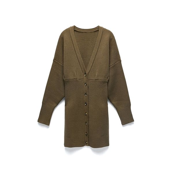 

fashion temperament winter casual bat sleeve women slim v-neck mid-length ribbed jacket sweater c336 210506, White