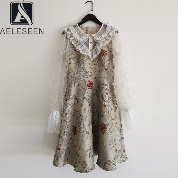 

runway fashion spring summer women dress 2021 lace ruffles flower print a-line mini casual dresses, Black;gray
