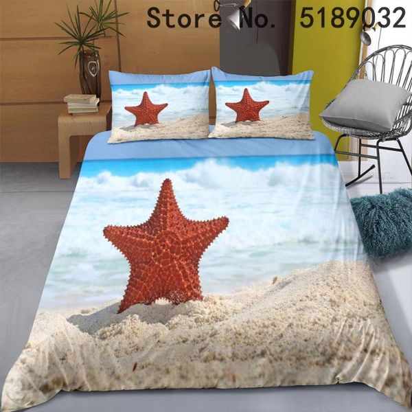 

bedding sets ocean animals starfish duvet cover 2/3 piece seaside blue girls boys bedroom decor quilt 3d bedspread