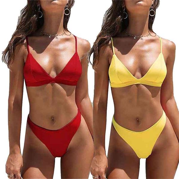 

summer bikini set swimwear women solid beach wear low waist biquini badpak dames 210722, White;black