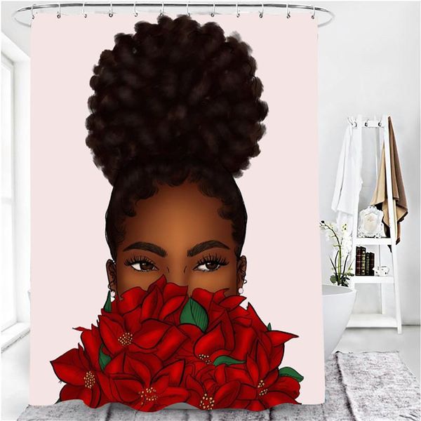 

american black woman print shower curtain polyester waterproof bathroom curtains with 12 hooks modern toilet bathtub screen