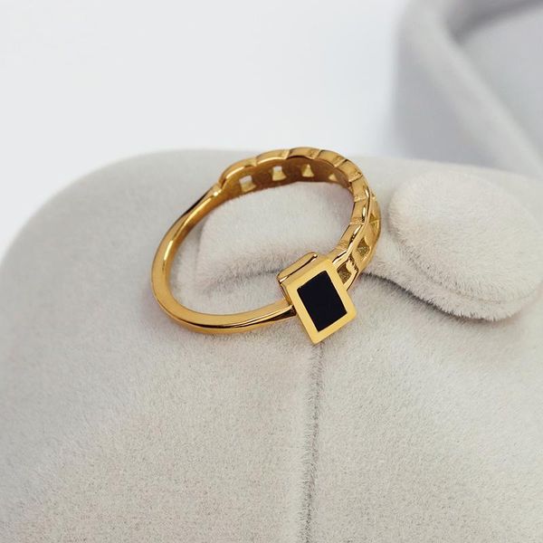 

cluster rings peri'sbox rectangle flat black enamel chain for women trendy cute small asymmetric huggie gifts the year, Golden;silver
