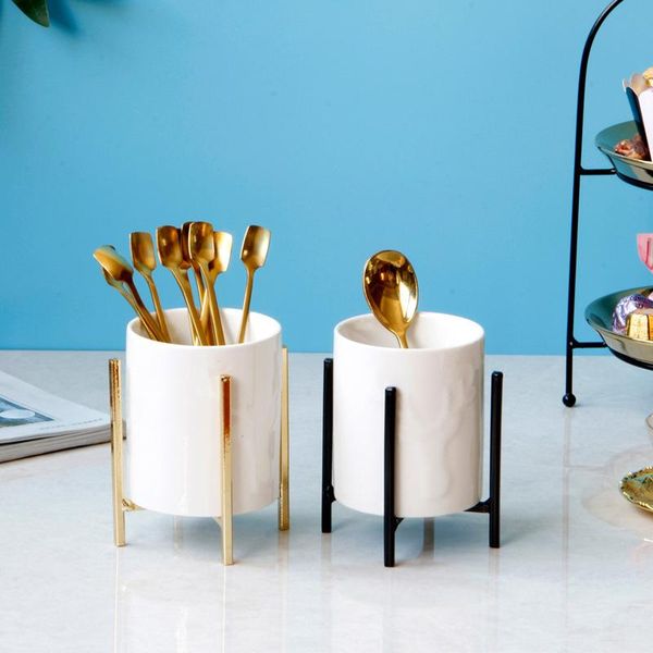 

simple nordic ceramic iron tableware storage bucket knife fork and spoon kitchen pantry organizer bottles & jars