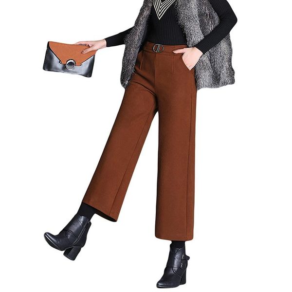 

women's pants & capris woolen wide leg autumn winter loose women straight plus size fashion female, Black;white