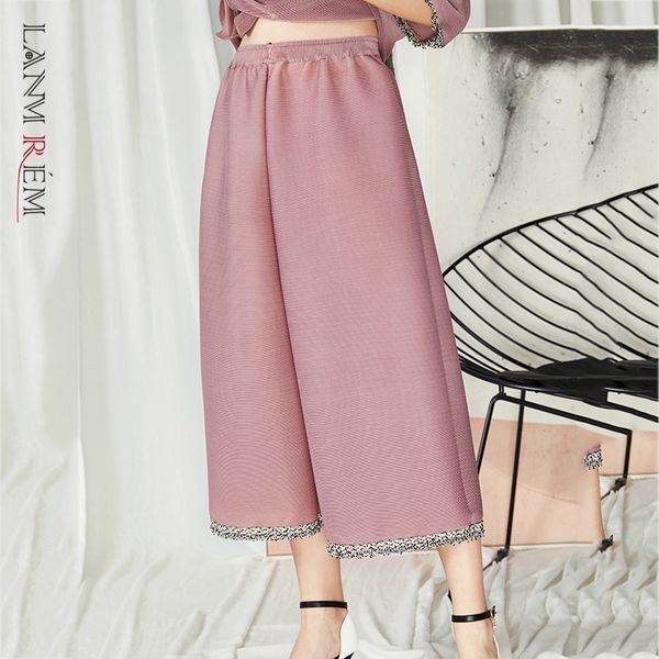 

high elastic waist pink pleated big size trousers loose calf length pants women fashion spring autumn 2e1593 210507, Black;white