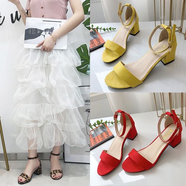

female sandal summer new leopard print thick heel open toe casual one word buckle large size 35-43 wholesale, Black
