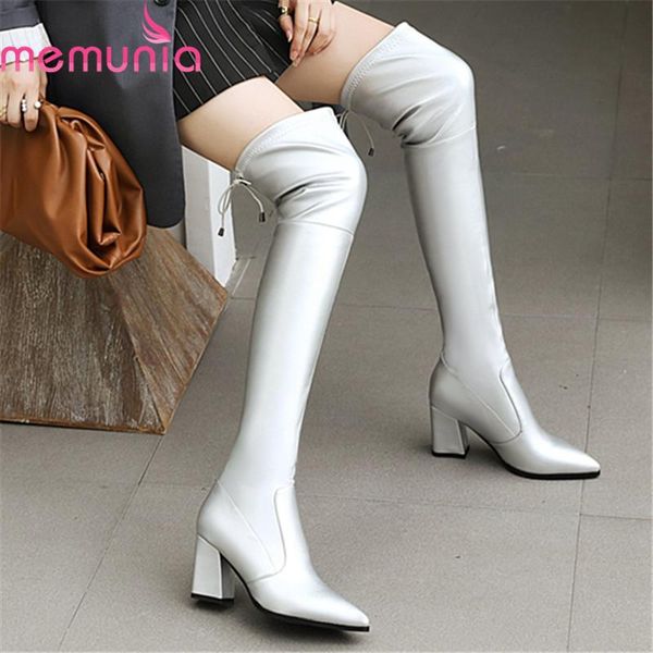 

boots memunia 2021 big size 33-46 over the knee fashion lace up winter solid color women high heels ladies shoes, Black