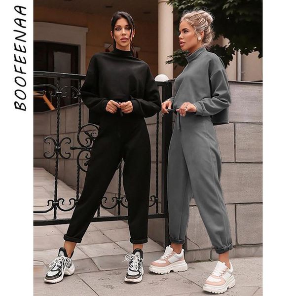 

two piece dress boofeenaa fall winter tracksuit women pants outfits high neck irregular long sleeve sweat suits sports wear c54-bf65, White