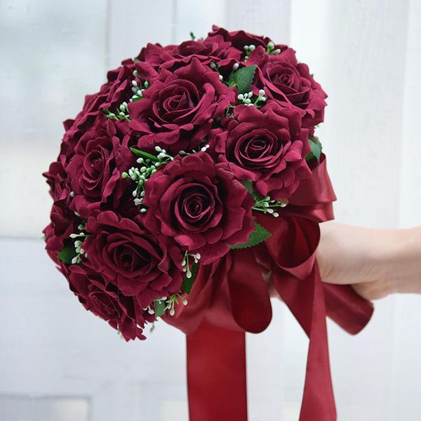 

wedding flowers 2021 bride holding flower simulation rose flannel bridal props