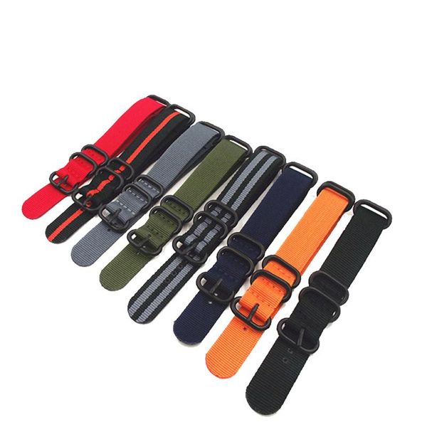 

watch bands fashion band nylon strap black 5 rings buckle 18mm 20mm 22mm 24mm striped simple replacement accessories, Black;brown