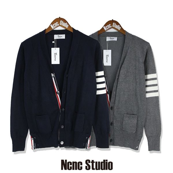 

sweaters fashion knit tb cardigan men's spring large v-neck ted sweater korean coat grey thin casual couple, White;black