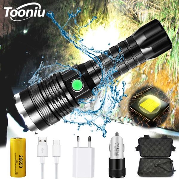 

powerful xhp50 led usb charging waterproof zoom 4 modes tactical torch using 26650 battery for outdoor lighting flashlights torches
