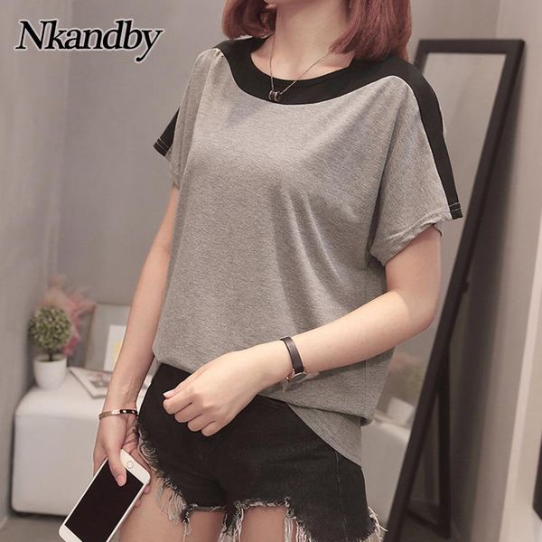 

women's t-shirt plus size women tshirt 2021 summer patchwork short sleeve t shirt oversize casual loose cotton gray simple female clot, White