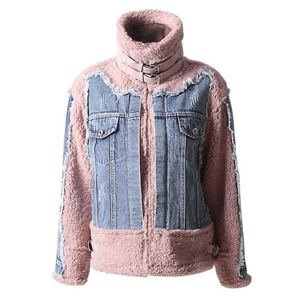 

women's fur & faux coat regular jacket vest 2021 fauest rushed lambskin stitching denim locomotive imitation one woman winter women, Black