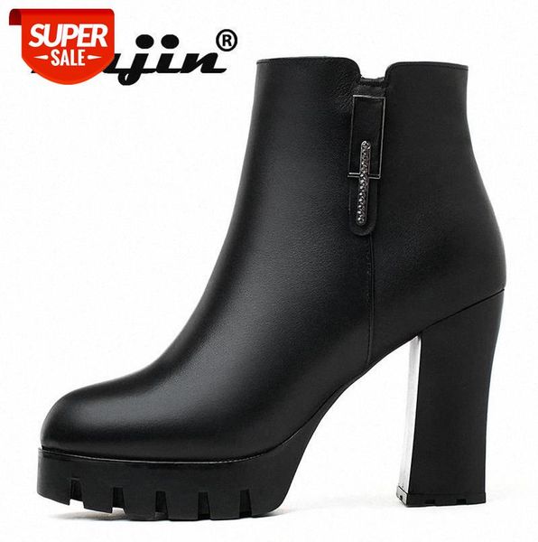 

fujin women's ankle boots autumn winter high heel women's shoes chunky heel plus velvet cotton boots thick wool cotton shoes #r78s