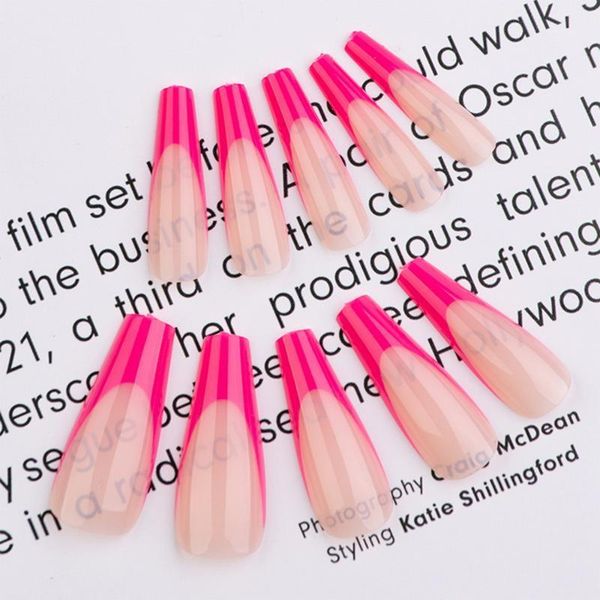 

24pcs detachable double-color french false nails set long ballerina wearable fake coffin full cover artificial nail tips1, Red;gold