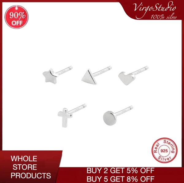 

men's and women's 925 sterling silver drawing process multiple shapes earrings stud, Golden;silver
