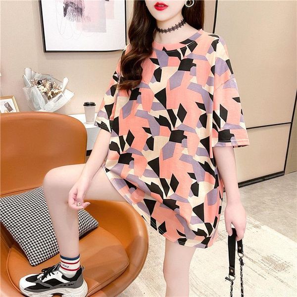 

women's t-shirt super fire short-sleeved women loose 2021 summer camouflage large size net red ins top, White