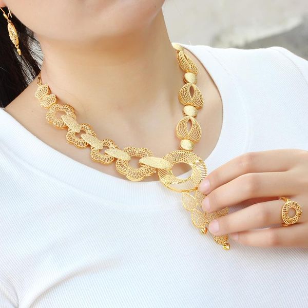 

earrings & necklace wholesale ethiopian jewelry sets flower pendant necklaces ring bracelet for women gold eritrean african bride gifts, Silver