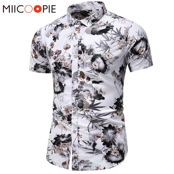 

mens fashion shirt 2020 summer chinese style casual floral printed short sleeve big size -5xl 6xl 7xl men beach hawaiian shirt kg-288, White;black