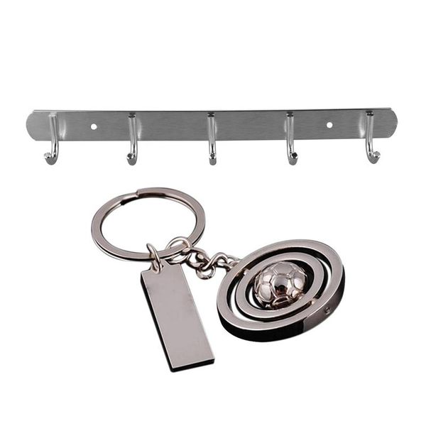 

keychains aluminium alloy wall mounted 5 round head hooks coat towel hat rack tone with rotating ball car key holder, Silver