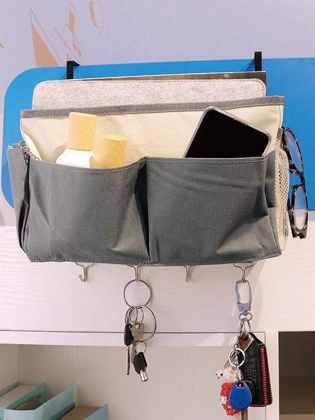 

storage bags 2pcs bedside bunk bed organizer felt hanging bag with tissue box and water bottle pocket, magazine books holder for home