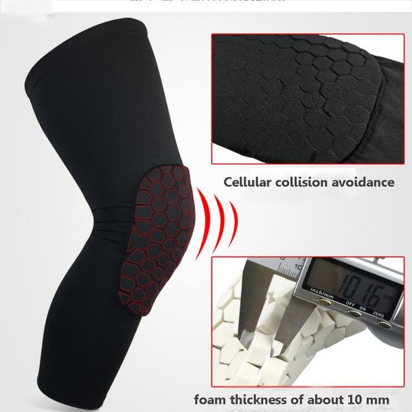 

elbow & knee pads 1pcs honeycomb pad anti-slip basketball leg long sleeve crashproof protector gear for sports ergonomic design, Black;gray