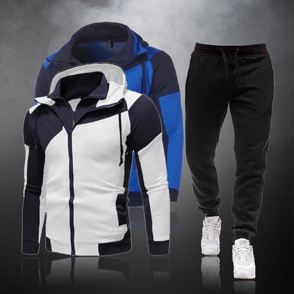 

casual sets hoodies and pants mens tracksuits 2 piece zipper hooded sweatshirt outfit sportswear male suit clothing, Gray