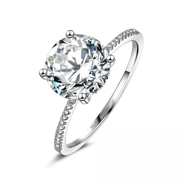 Clássico 925 Sterling Silver Ring Zircon Casamento Jóias Anéis de Noivado para Mulheres