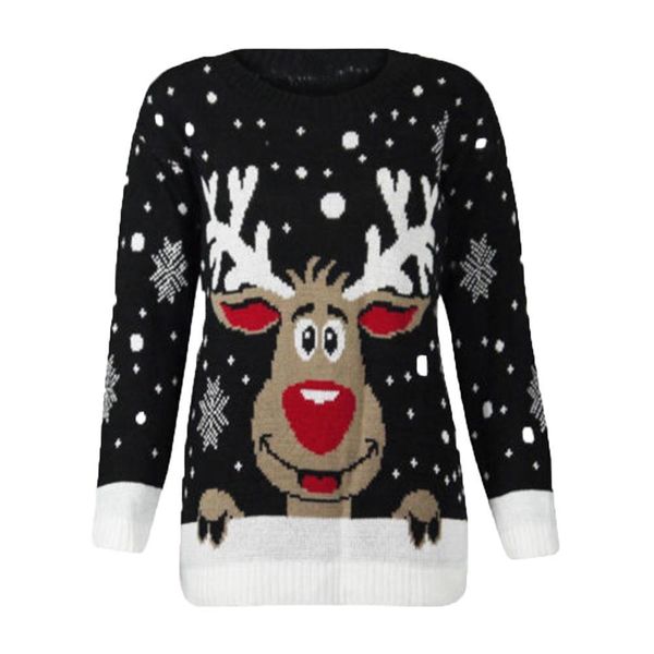 

christmas reindeer printed womens sweater o neck long sleeve autumn winter casual clothes, White;black