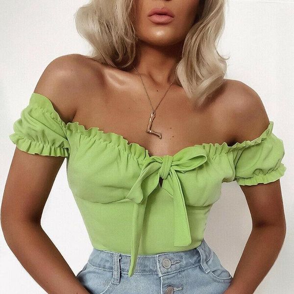 

women's jumpsuits & rompers 2021 summer women off shouler short sleeve bodysuit stretch ruffles v-neck bow bodycon playsuit, Black;white