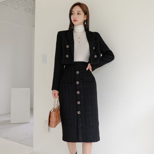 

arrival winter fashions two female ensemble pieces ol temperament profession short jacket high-waisted skirt thin black ensembles