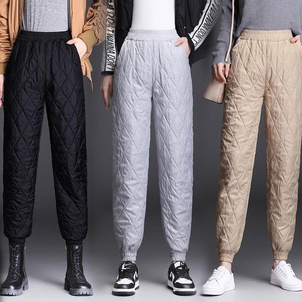

women's pants & capris women winter warm down cotton padded quilted trousers elastic waist casual ankle length harem y203, Black;white